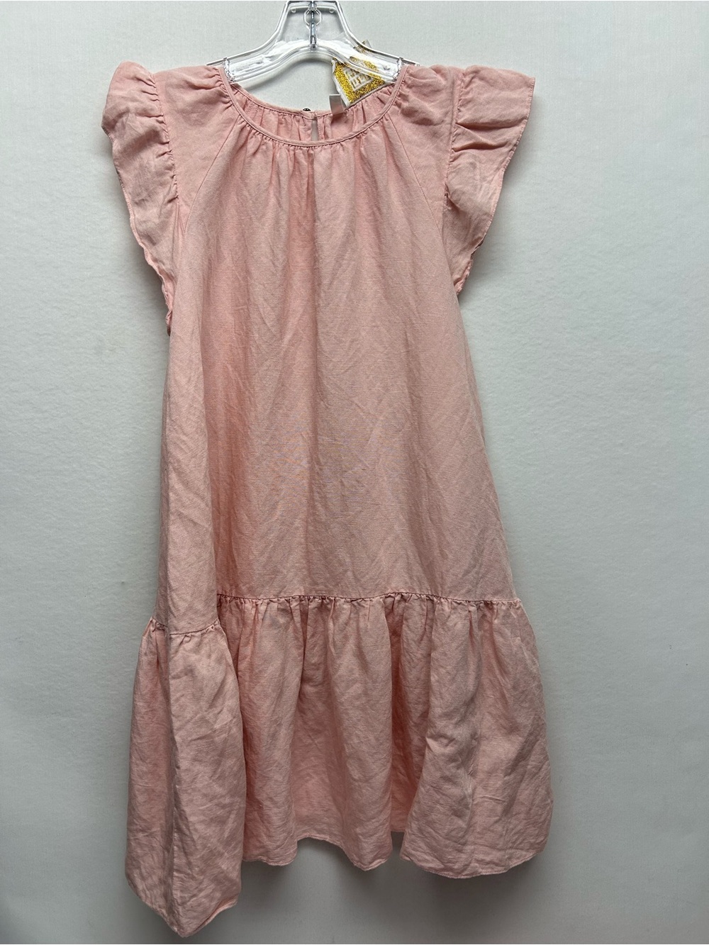 Girls Light Pink Flutter Sleeve Casual Dress